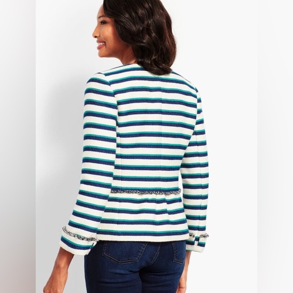 Talbots Blue, Green and White Striped Fringed Blazer - Picture 12 of 12